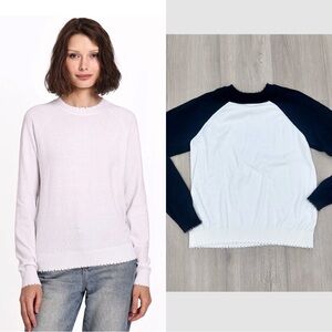 Minnie Rose cotton cashmere distressed crewneck pullover sweater black white XS